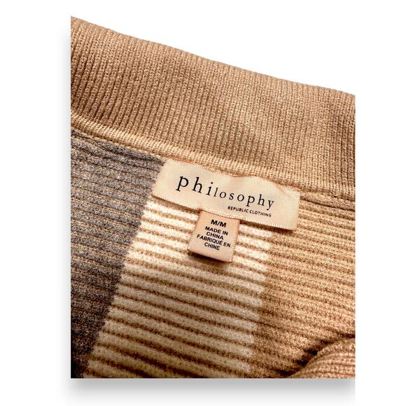 Philosophy Republic Neutral Tonal Stripe Ribbed Polo Sweater Size Medium - Picture 7 of 9